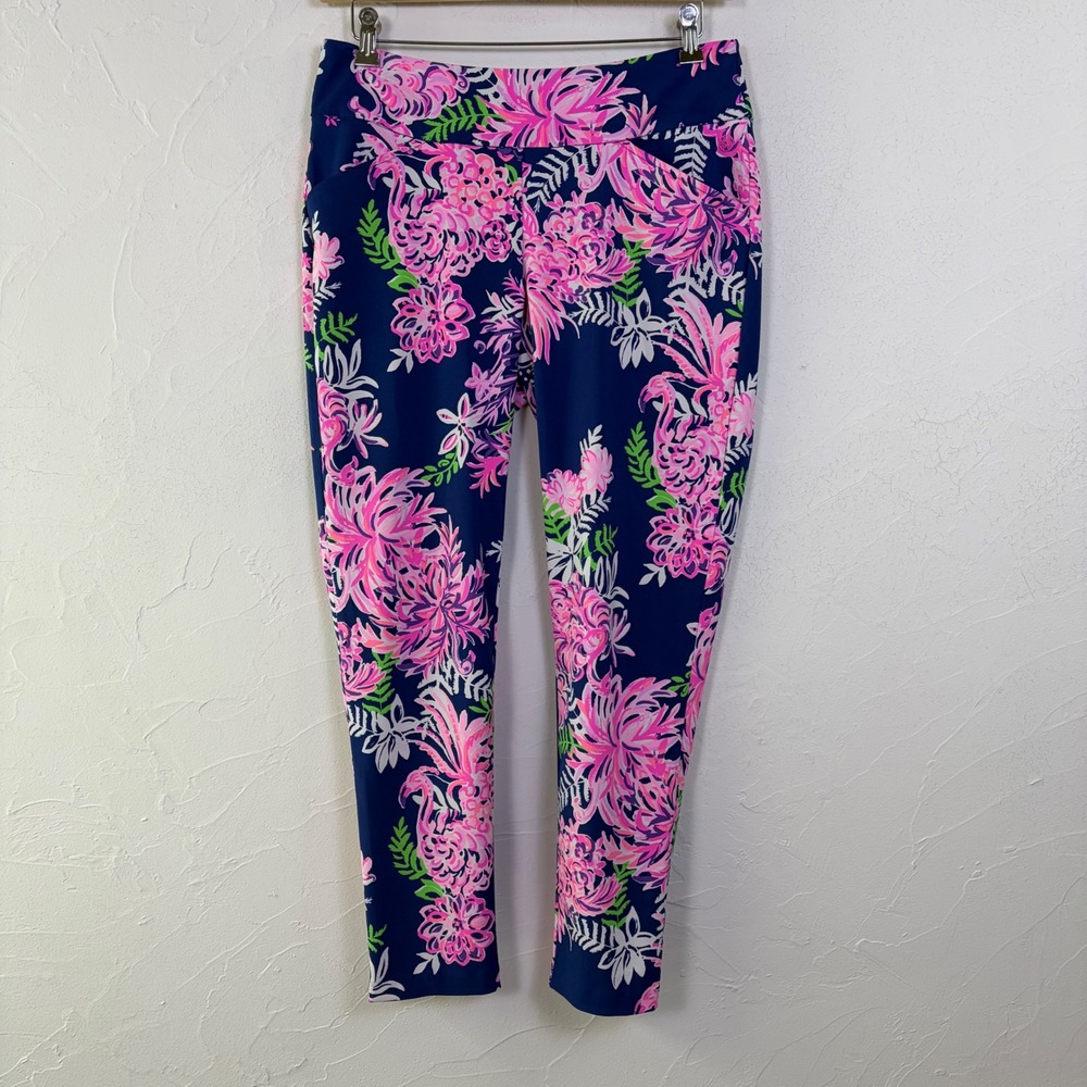 Lilly Pulitzer Luxletic Leggings Womens 12 Navy Floral Flamingo Preppy Active